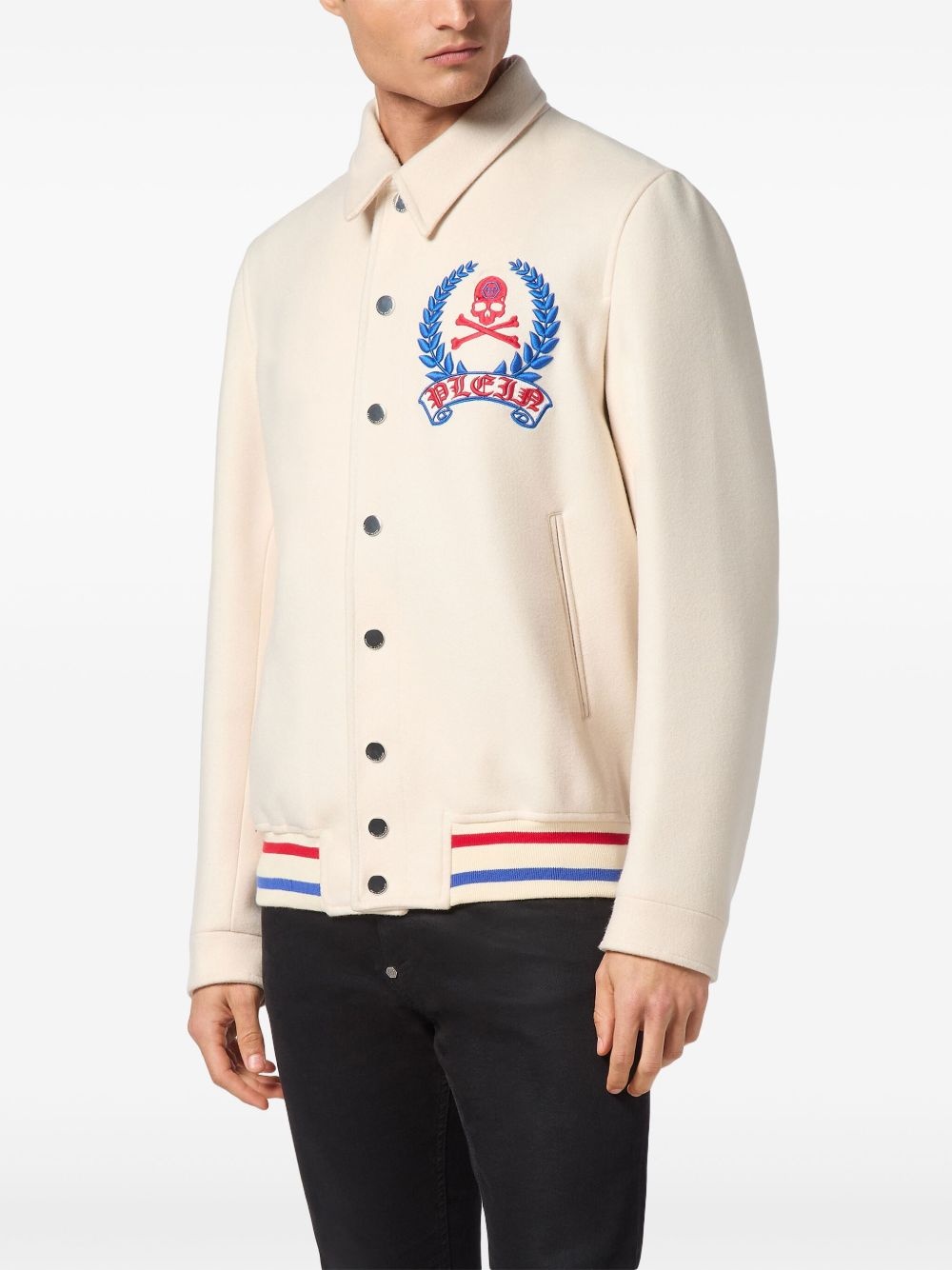 skull-embroidered shirt jacket - 2