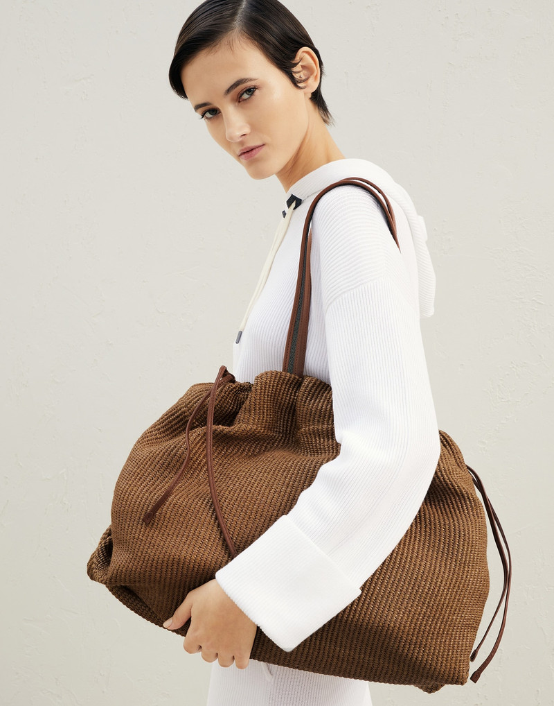 Brunello Cucinelli Techno raffia shopper bag with shiny handles outlook