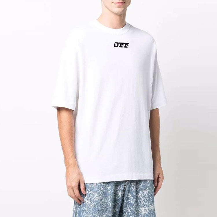 Men's Off-White FW21 Logo Round Neck Short Sleeve Loose Fit White T-Shirt OMAA119F21JER0040110 - 4