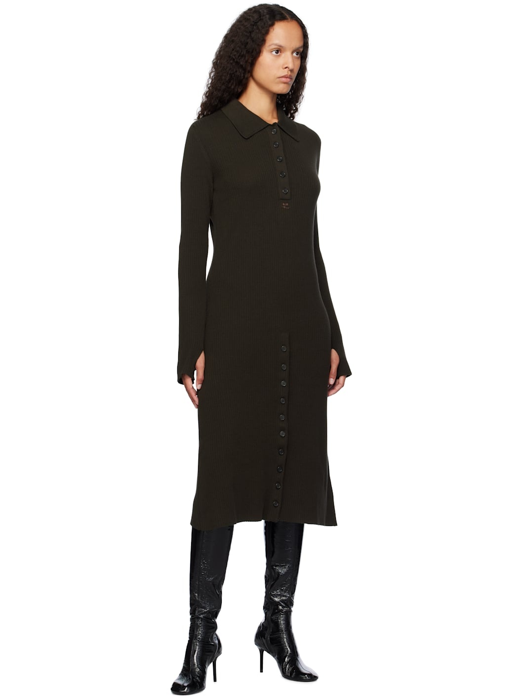 Brown Multi-Button Midi Dress - 4