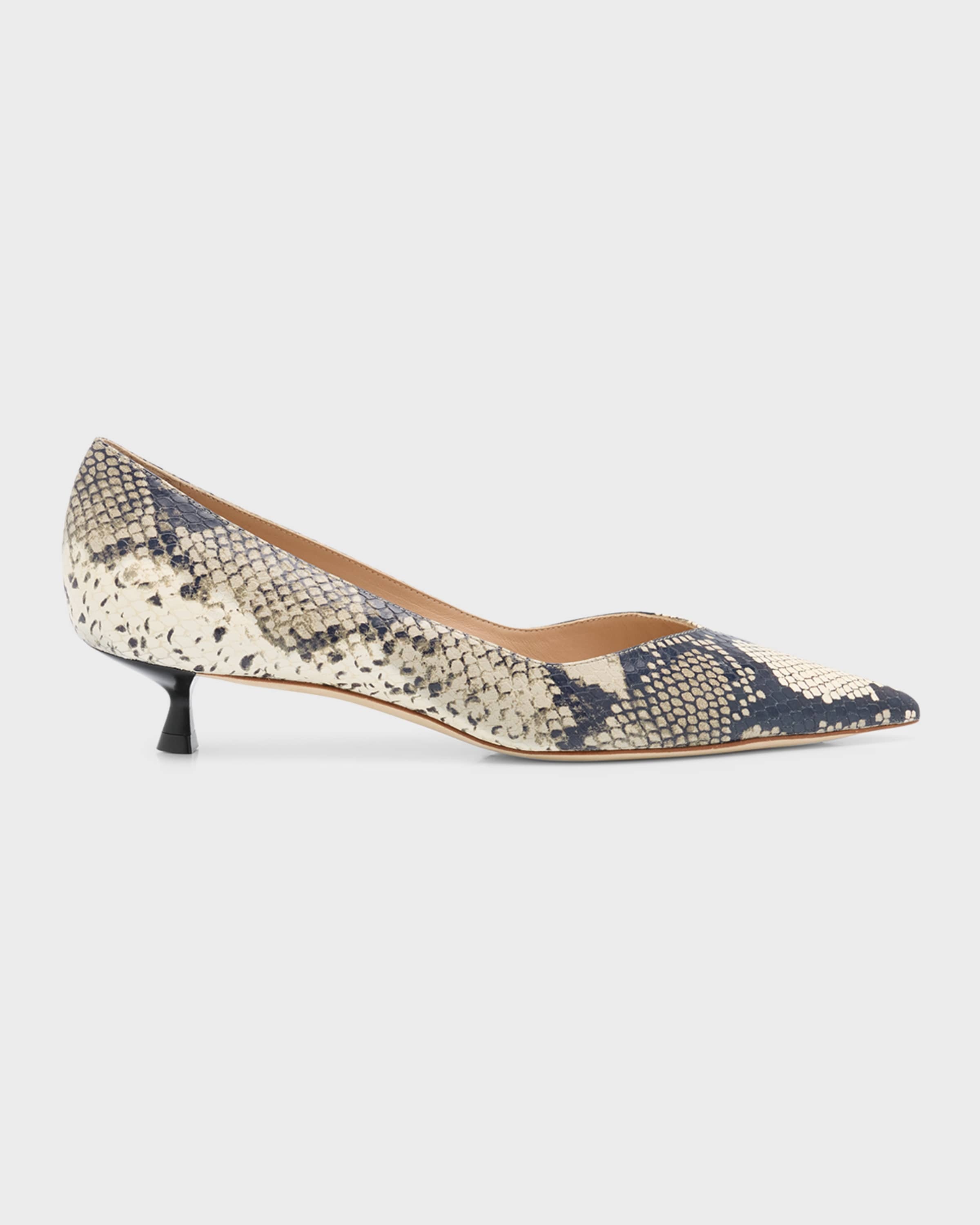 Eva Embossed Kitten-Heel Pumps - 1