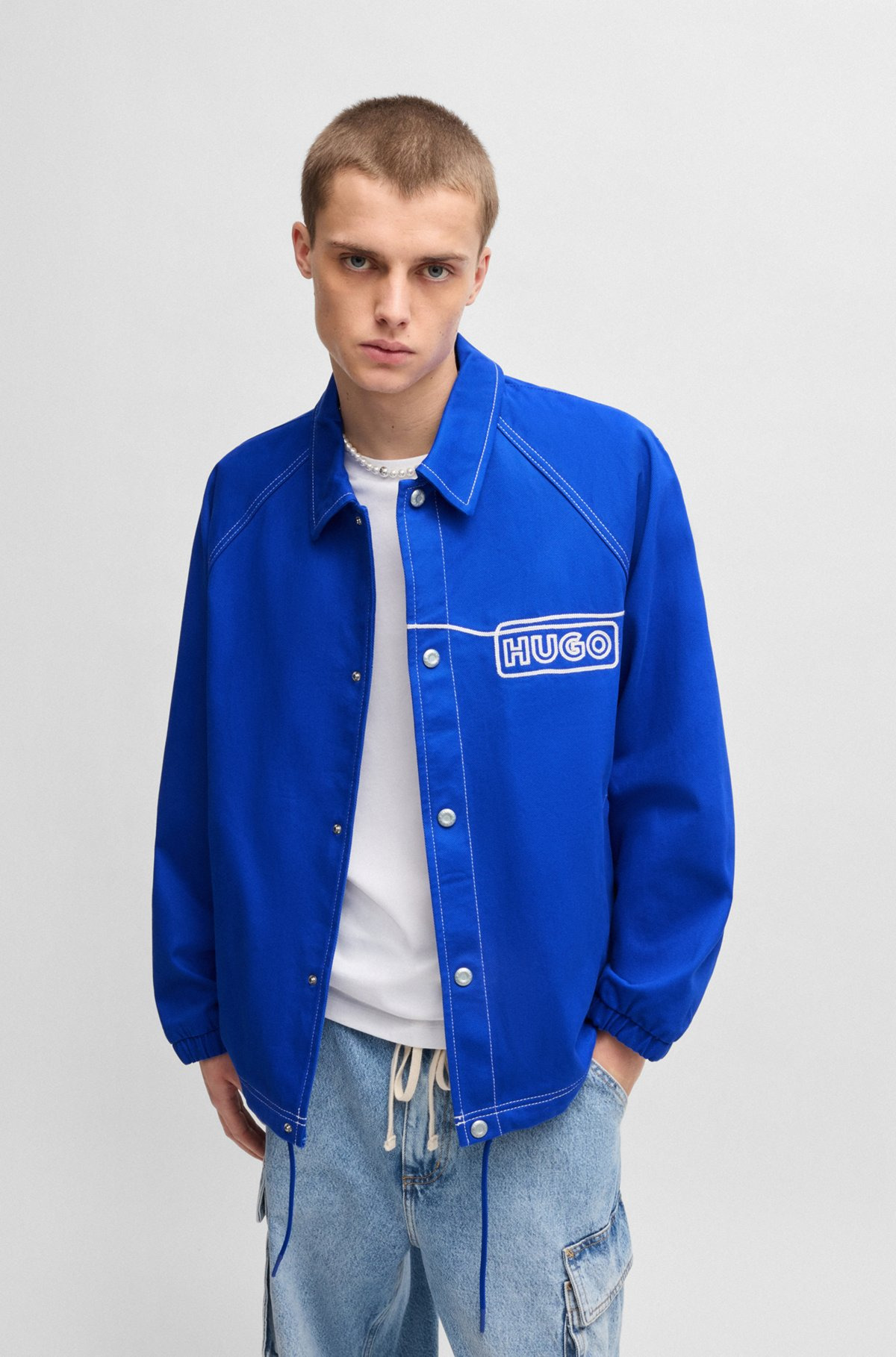 COTTON-TWILL JACKET WITH CHAIN-STITCH LOGO - 2