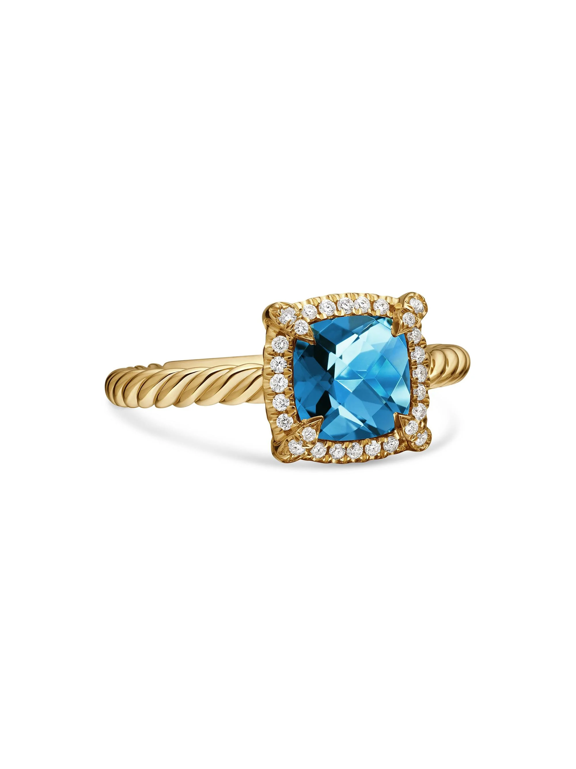 Women's Petite Chatelaine Pavé Bezel Ring in 18K Yellow Gold with Diamonds - Hampton Blue Topaz - 1