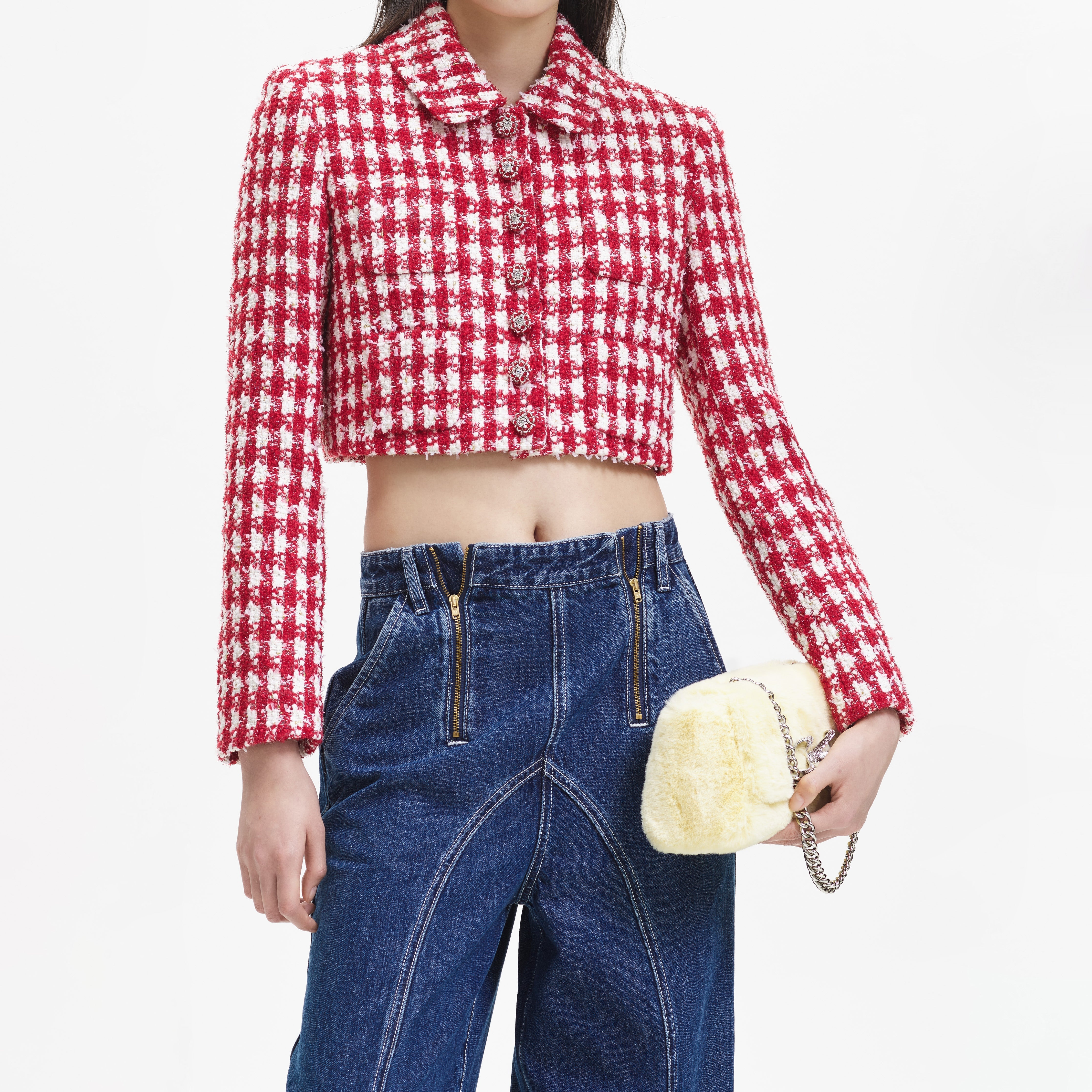 Red Check Boucle Jacket - 4