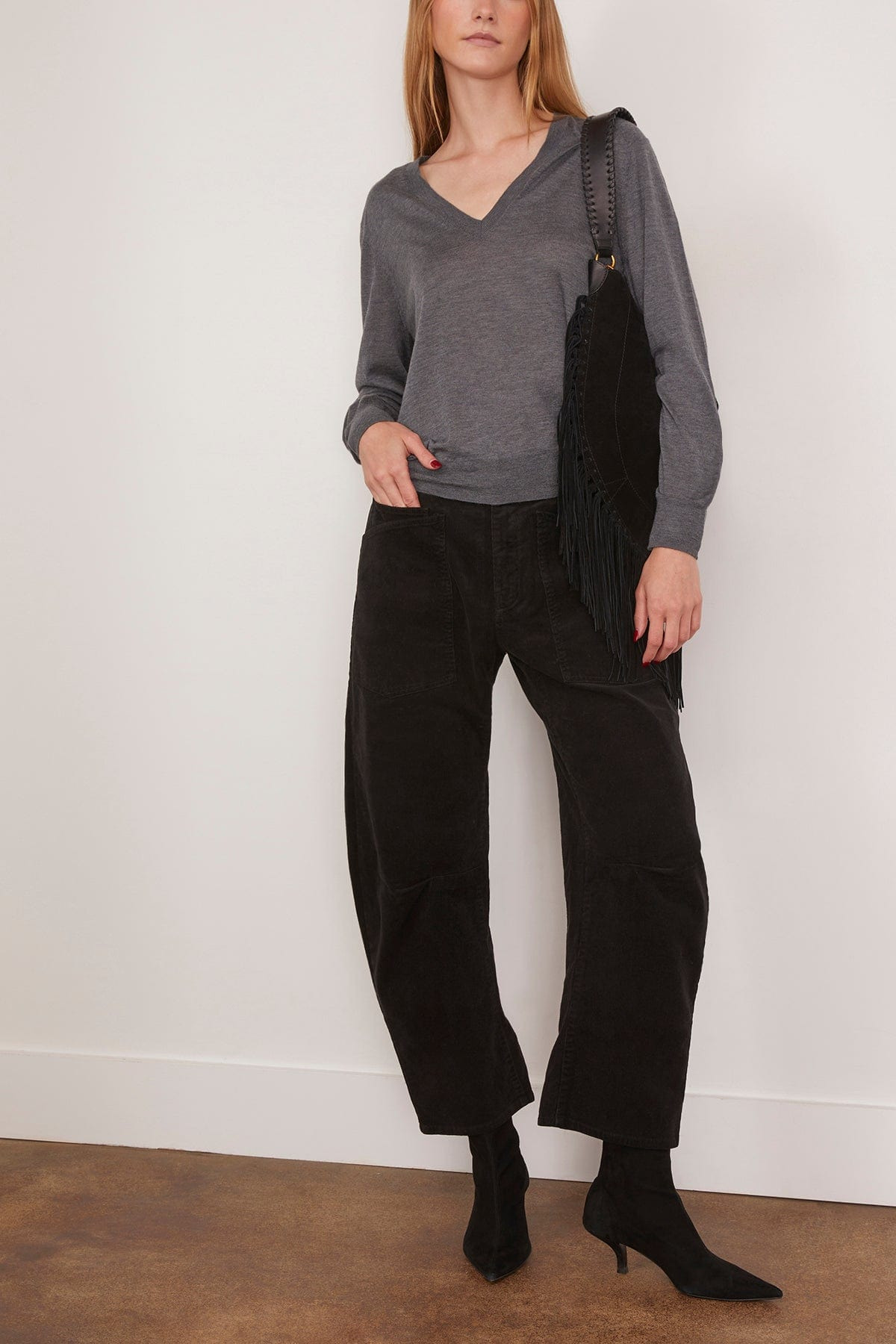 Julio V Neck Fine Knit Sweater in Anthracite Melange - 2