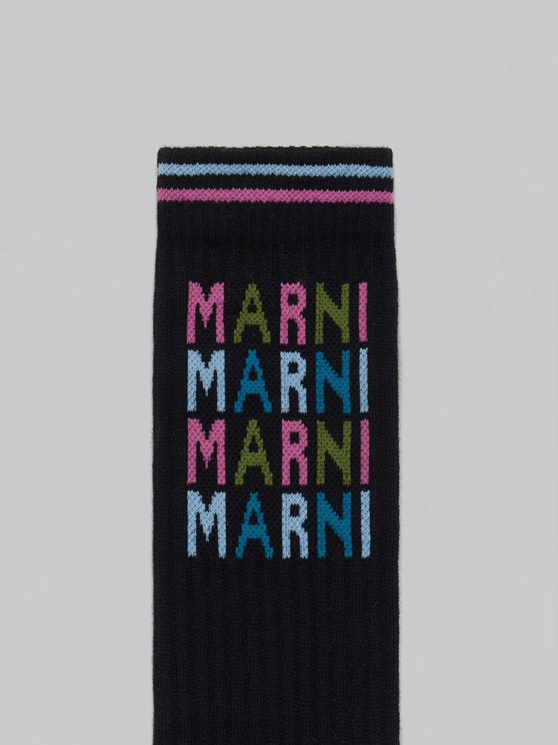 BLACK RIBBED COTTON SOCKS WITH MULTICOLOURED LOGOS 3