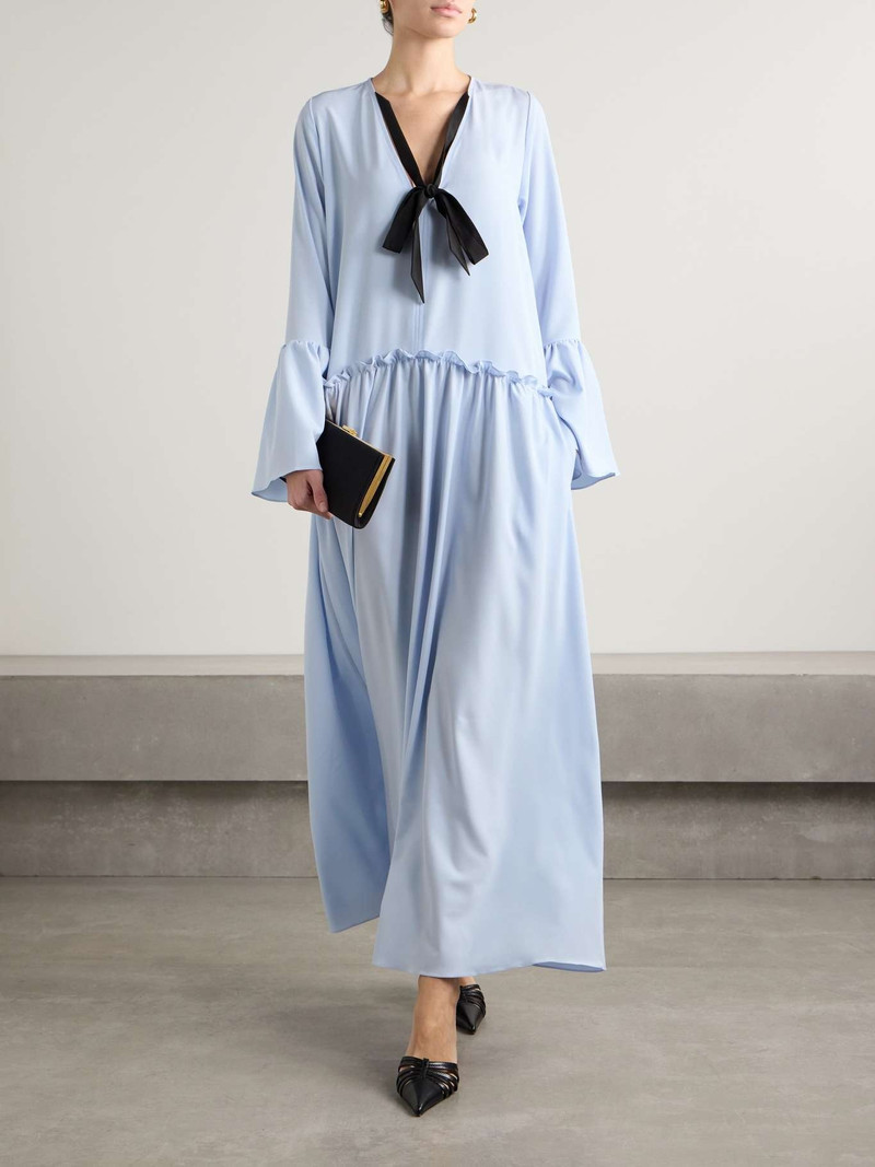KIKA VARGAS Geral tie-detailed gathered satin maxi dress Blue outlook