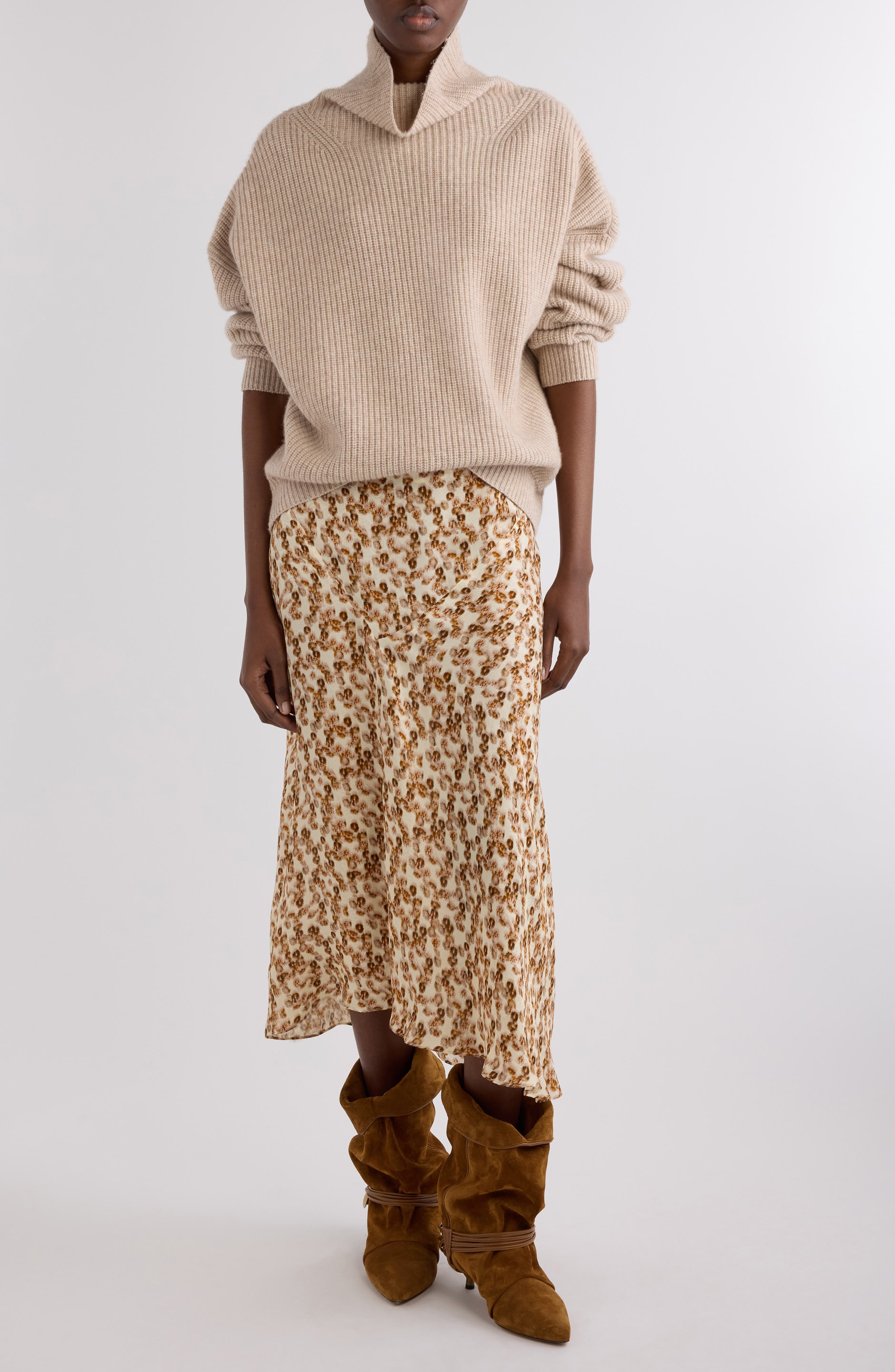 Isabel Marant Brooke Merino Wool & Cashmere Funnel Neck Sweater in Beige at Nordstrom - 2