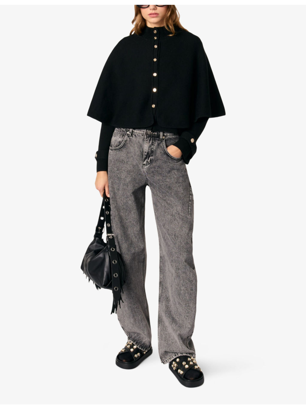Cape-detail long-sleeved knitted cardigan - 2