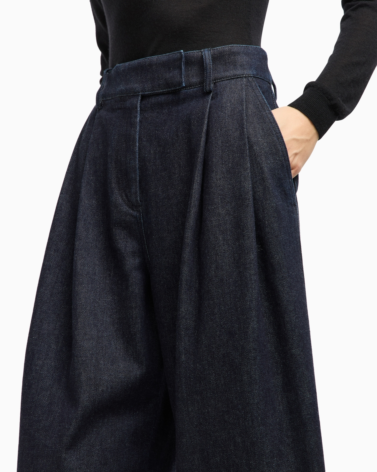 DENIM COLLECTION SINGLE-PLEAT TROUSERS IN CASHMERE AND COTTON DENIM - 5