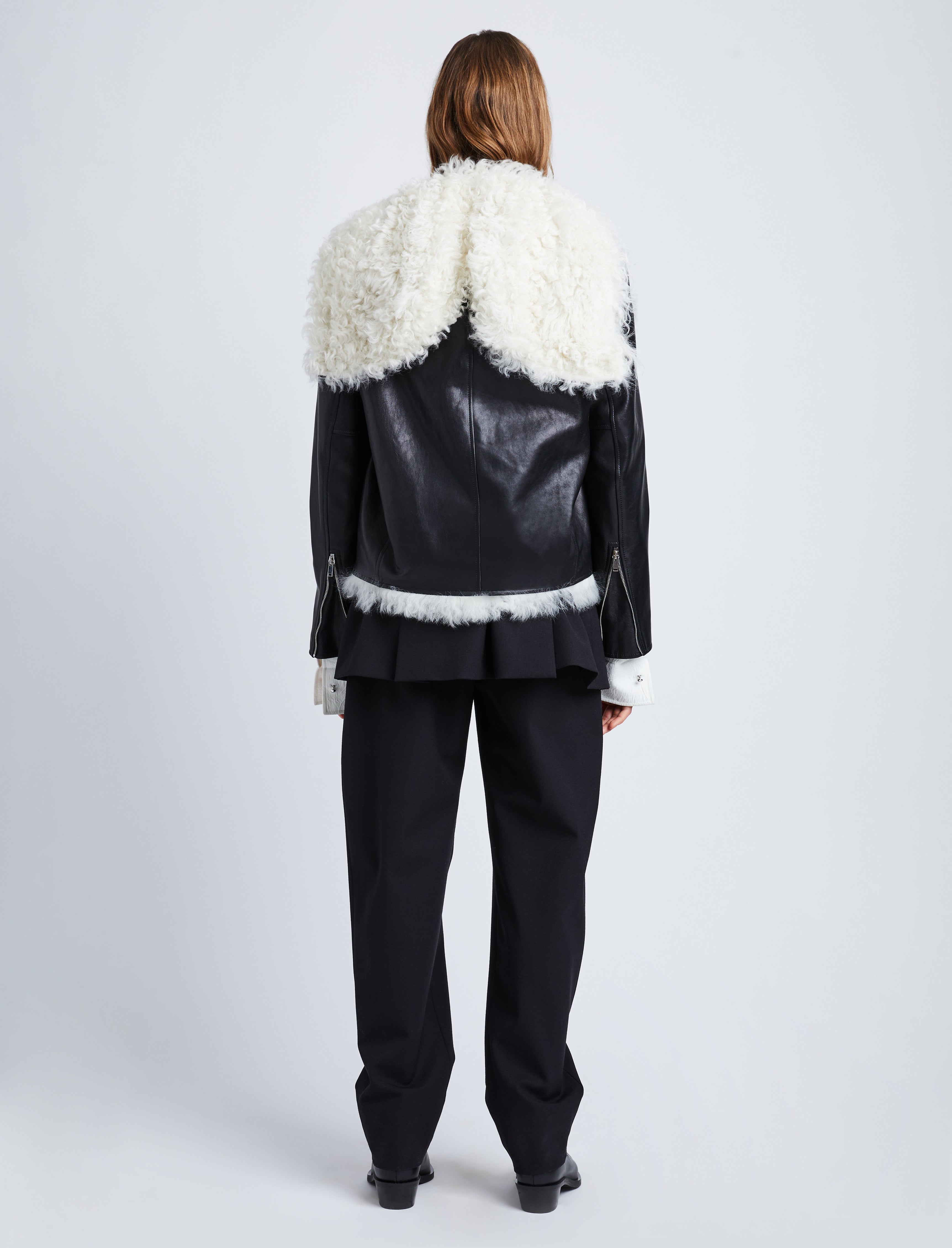 Leather Shearling Motorcycle Jacket - 5