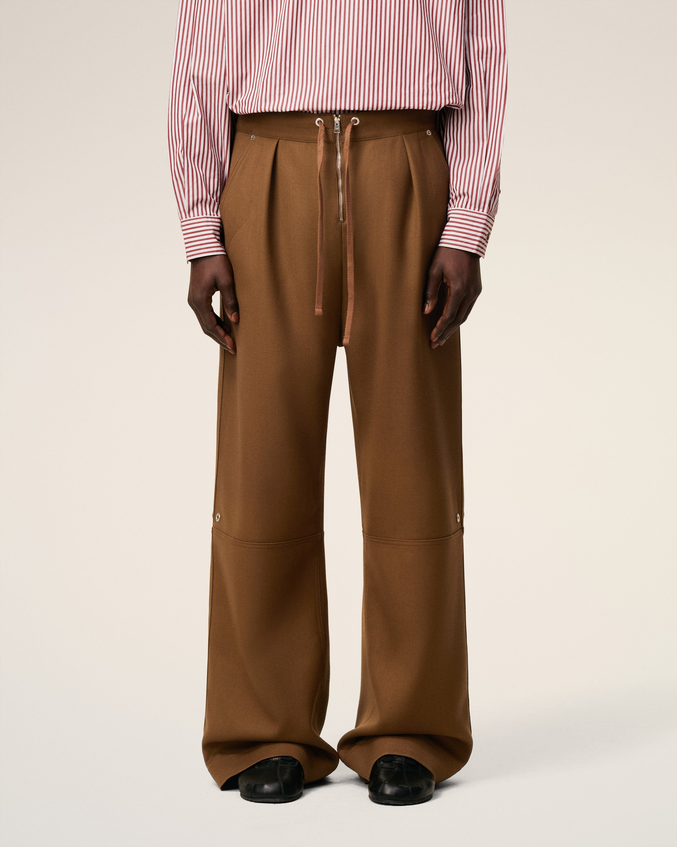 BROWN WOOL ZIPPED TROUSERS - 3