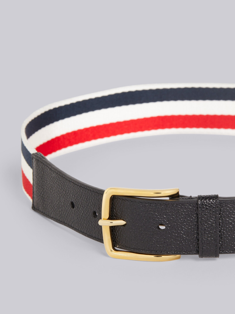 Thom Browne Black Calfskin Pebbled Leather Belt outlook