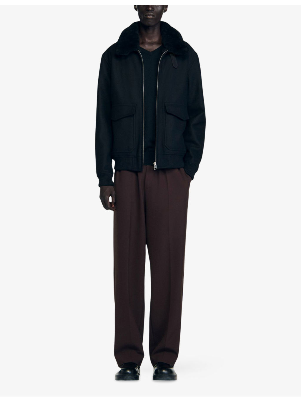 Shearling-Collar Wool-Blend Aviator Jacket - 2