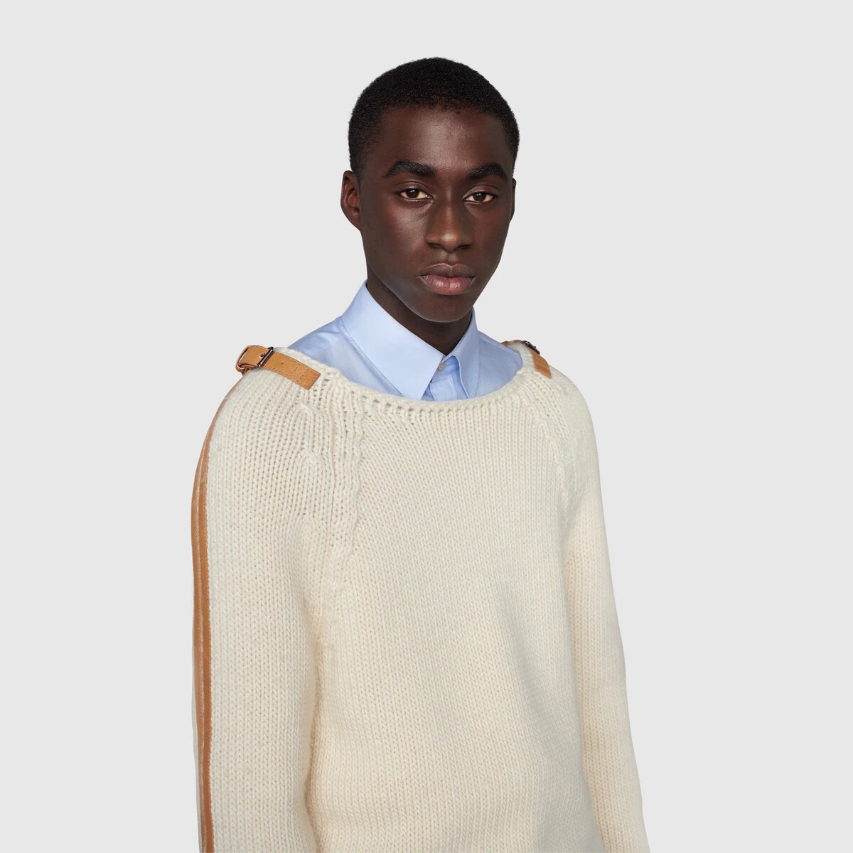 Wool knit sweater with leather detail - 5