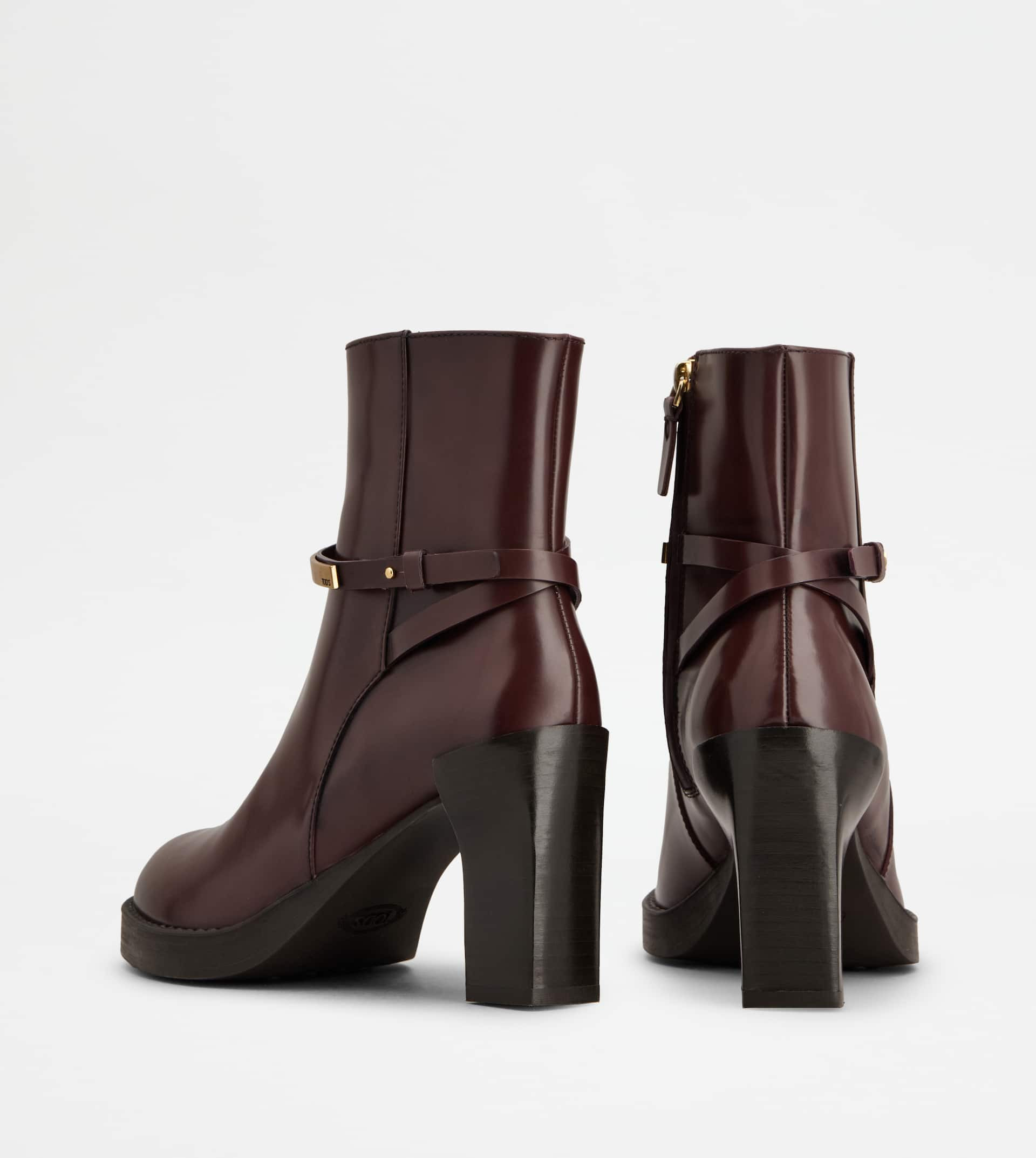 ANKLE BOOTS IN LEATHER - BURGUNDY - 3