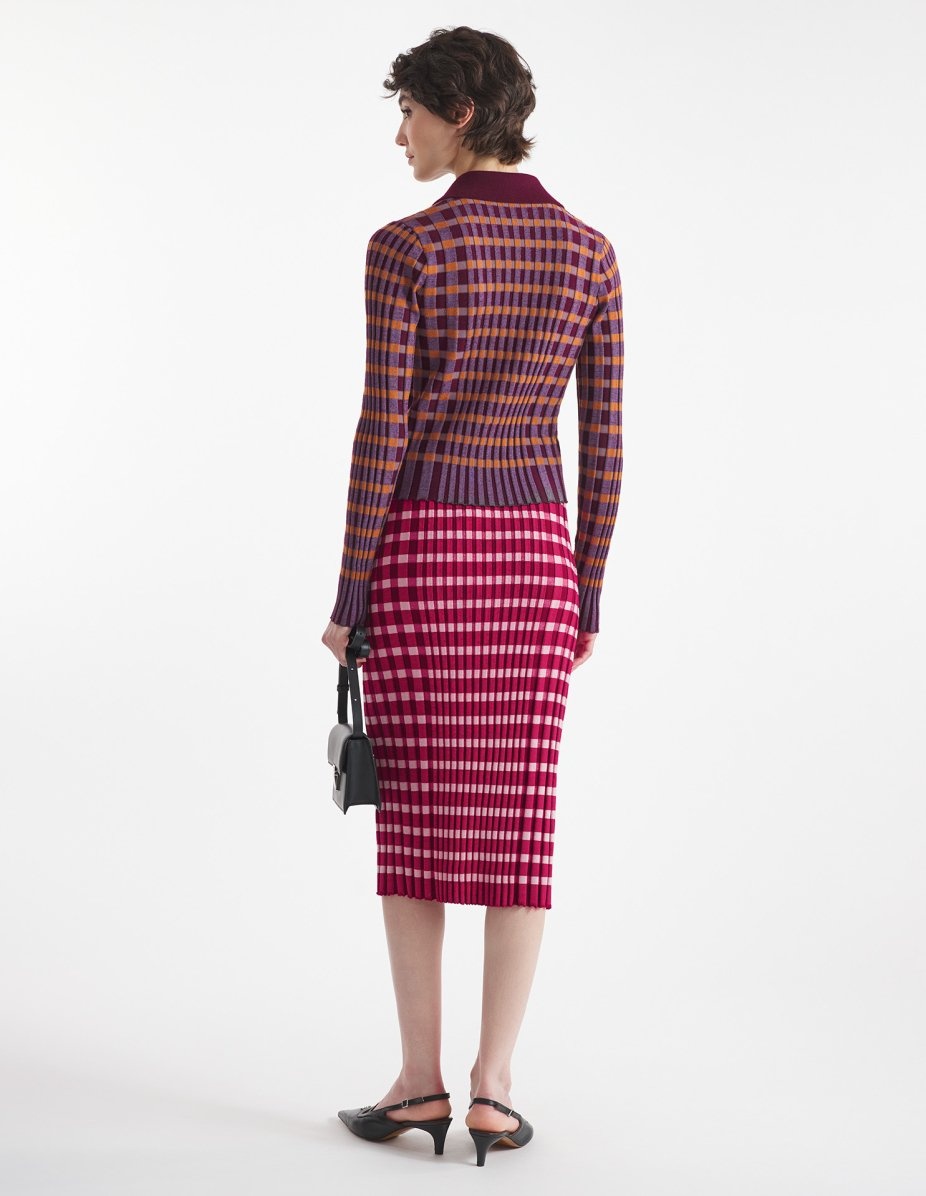 CHECKED RIBBED MIDI SKIRT - 5