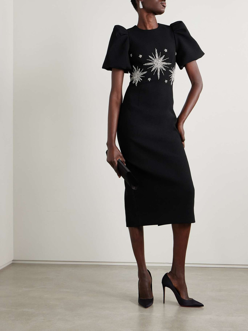REBECCA VALLANCE Estella crystal-embellished crepe midi dress Black outlook