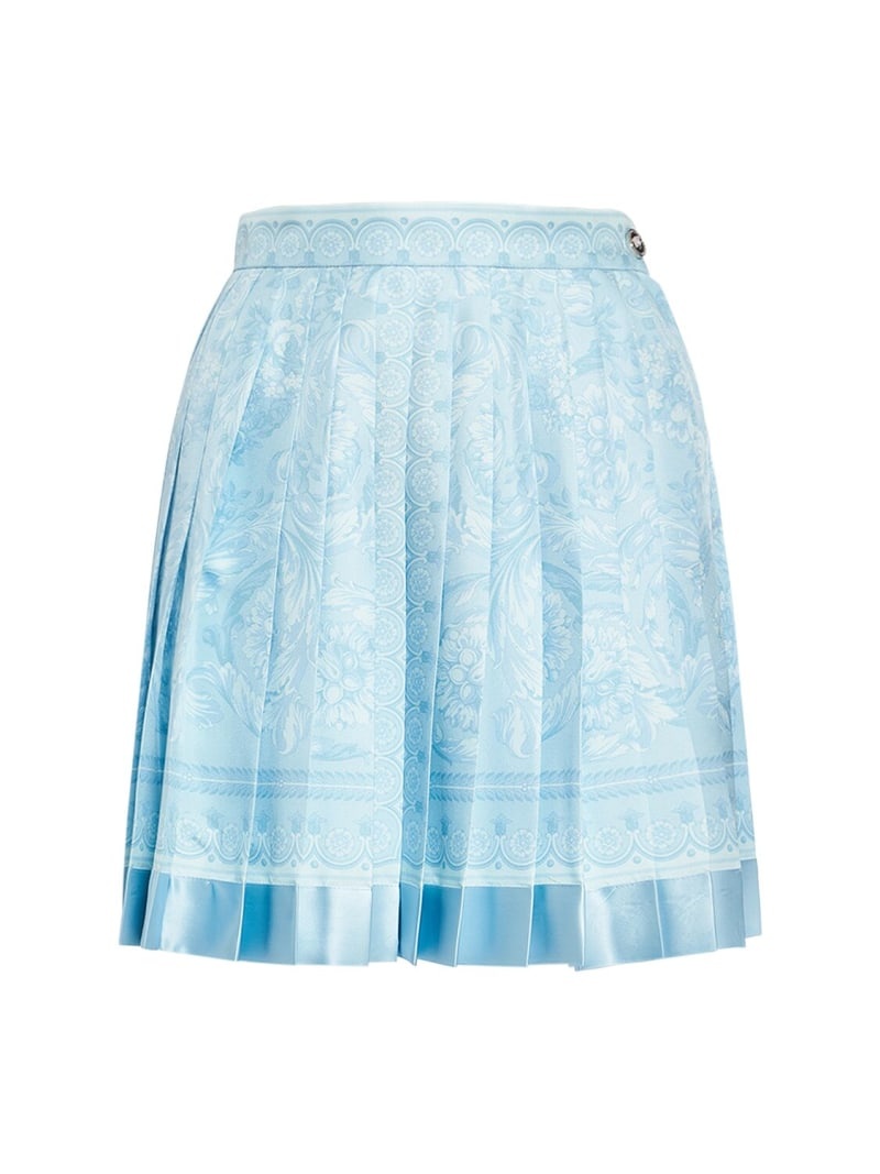 Barocco print pleated silk mini skirt - 1