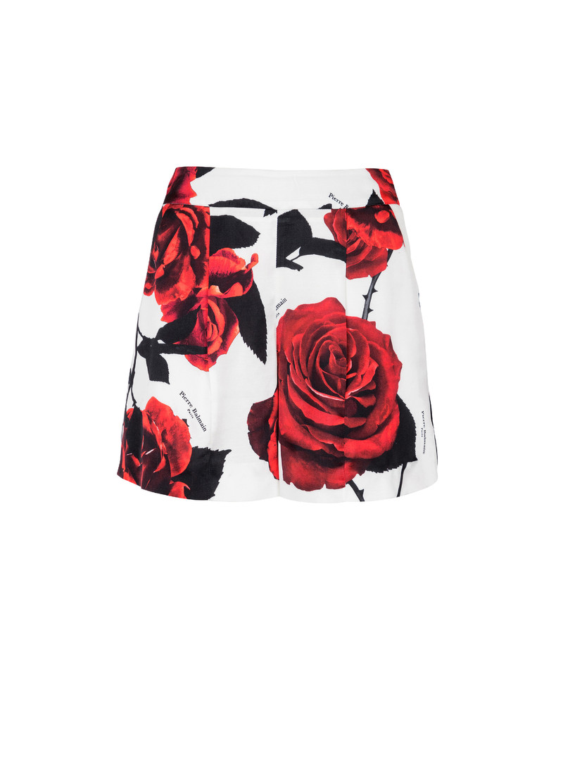 Satin shorts with Red Roses print 1