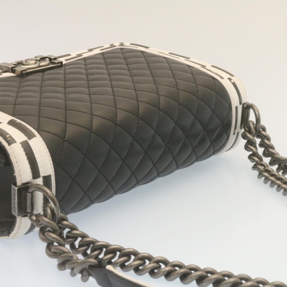 CHANEL Matelasse Boy CHANEL Chain Shoulder Bag Lamb Skin Black CC - 6