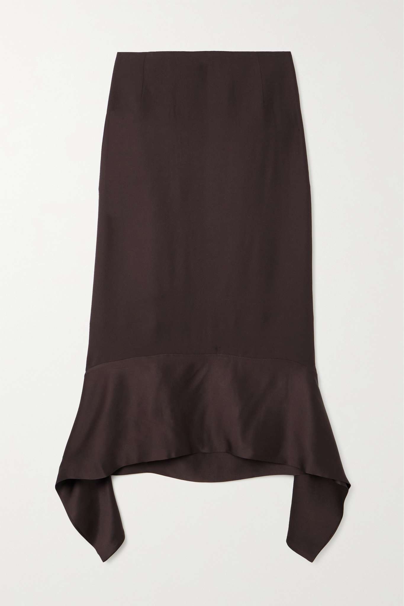 Asymmetric fluted satin-trimmed wool-crepe skirt - 1