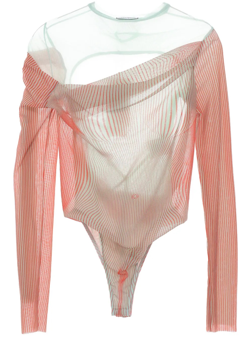 JEAN PAUL GAULTIER - Women Pinstripe Body Morphing Mesh Bodysuit - 5