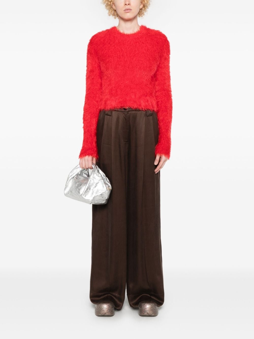high-waisted satin trousers - 2