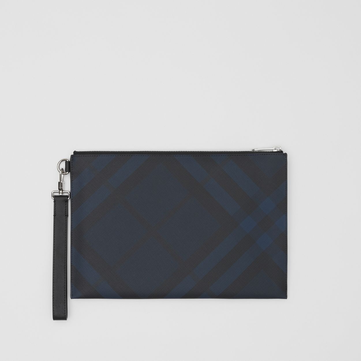 London Check and Leather Zip Pouch - 1