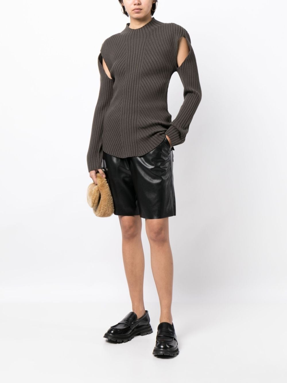 cut-out detailing ribbed-knit jumper - 2
