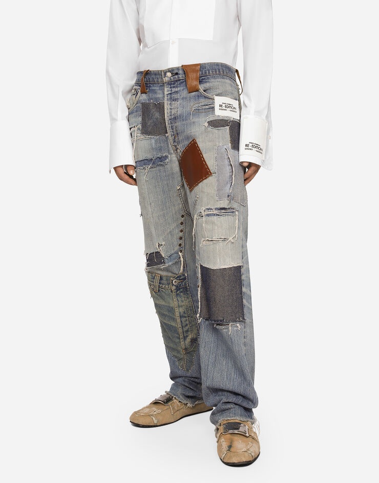 Straight-leg patchwork denim jeans - 4