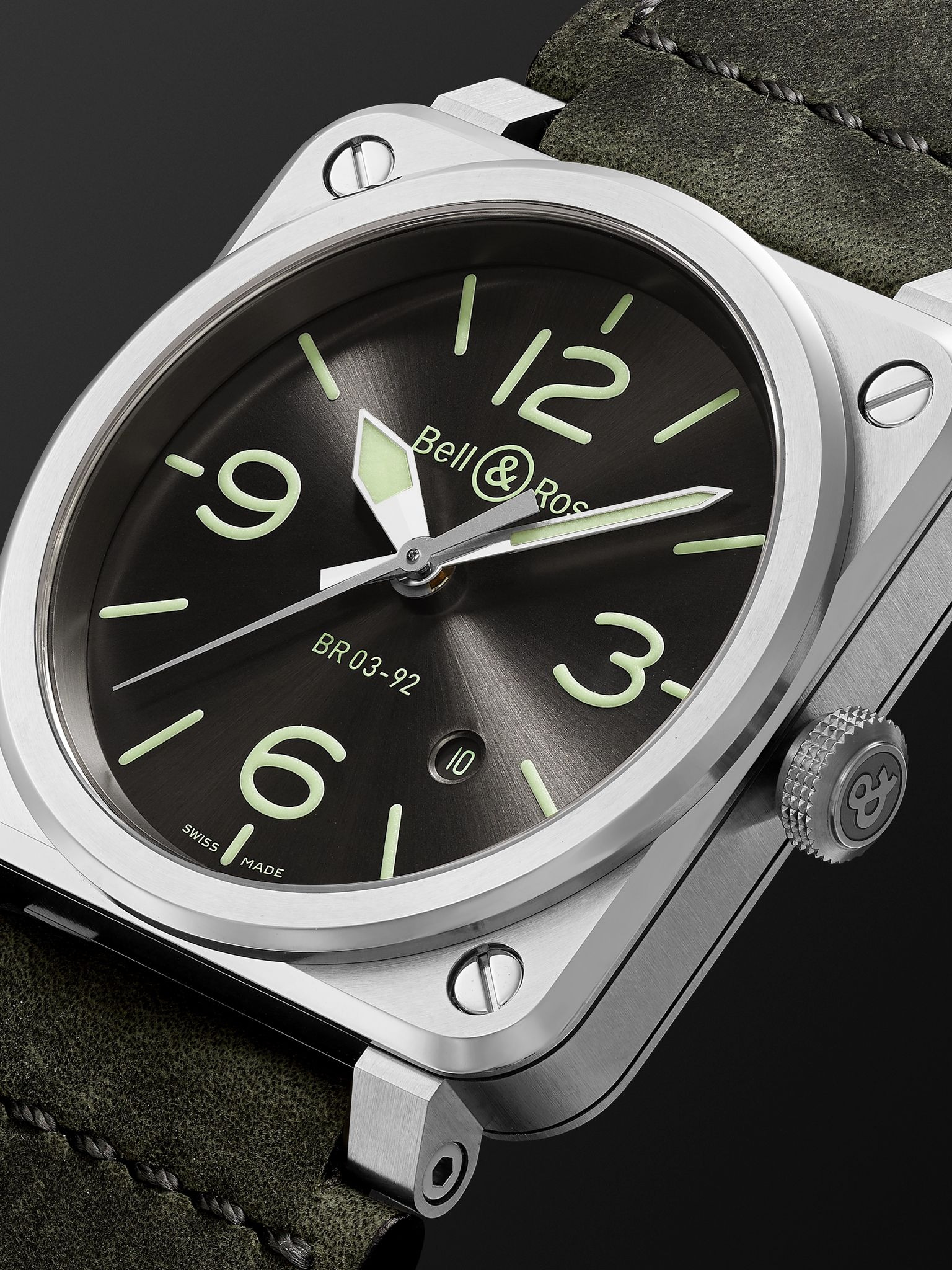 BR 03-92 Grey Lum Automatic 42mm Stainless Steel and Leather Watch, Ref. No. BR0392-GC3-ST/SCA Black - 3