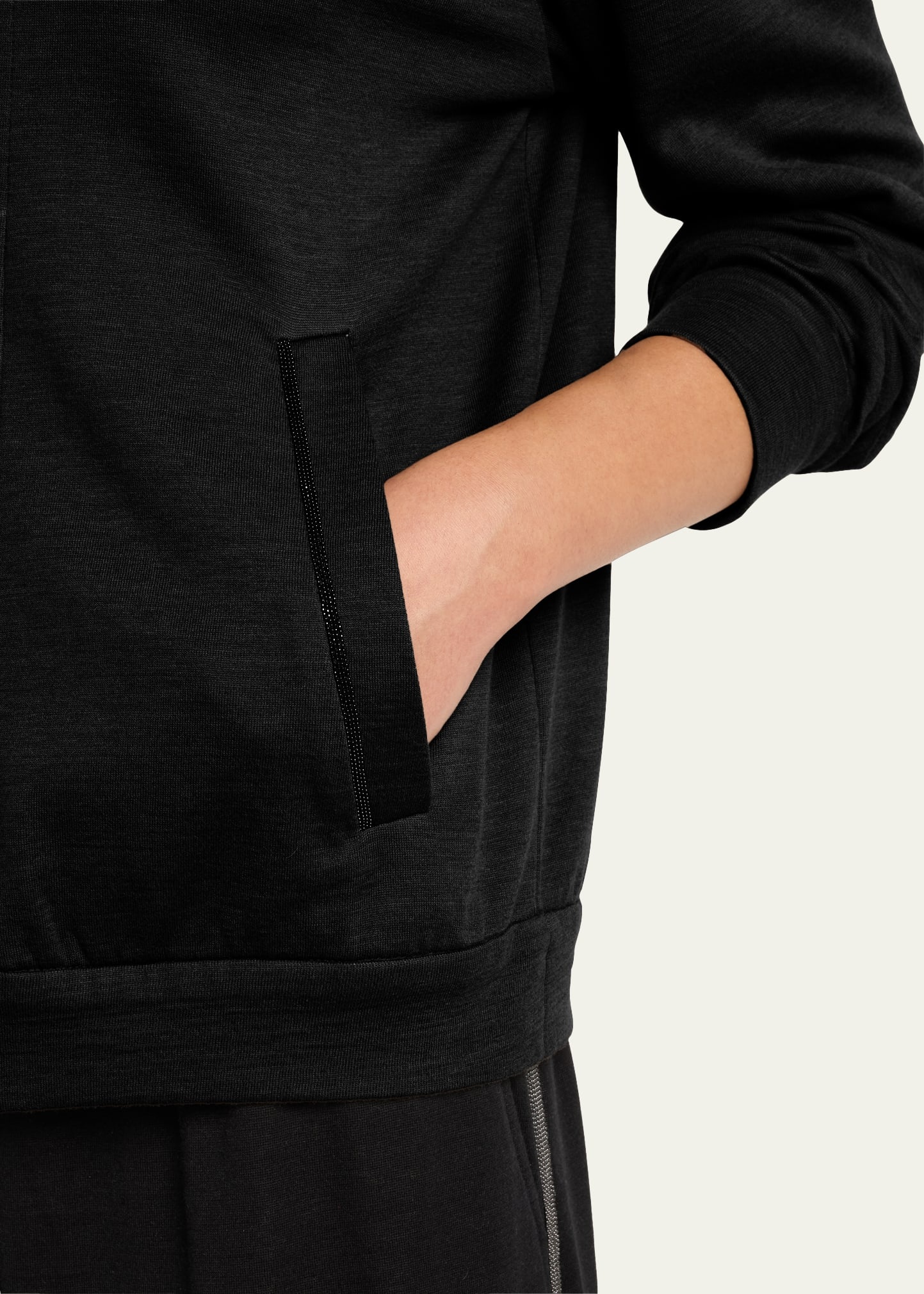 Monili-Trim Cotton-Silk Felpa Zip Hooded Jacket - 5