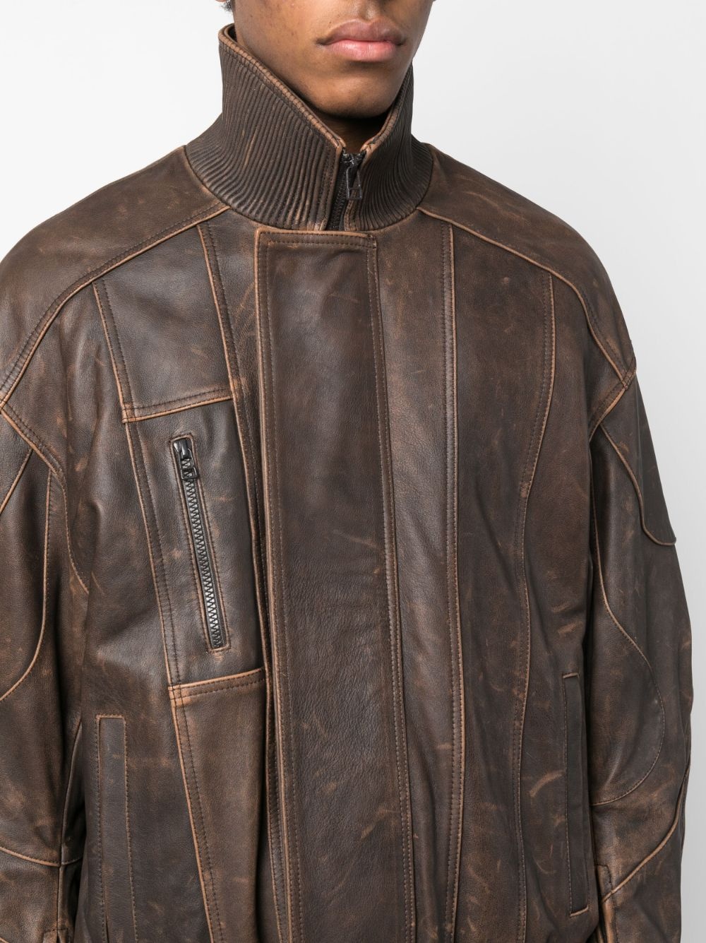 high-neck leather jacket - 6