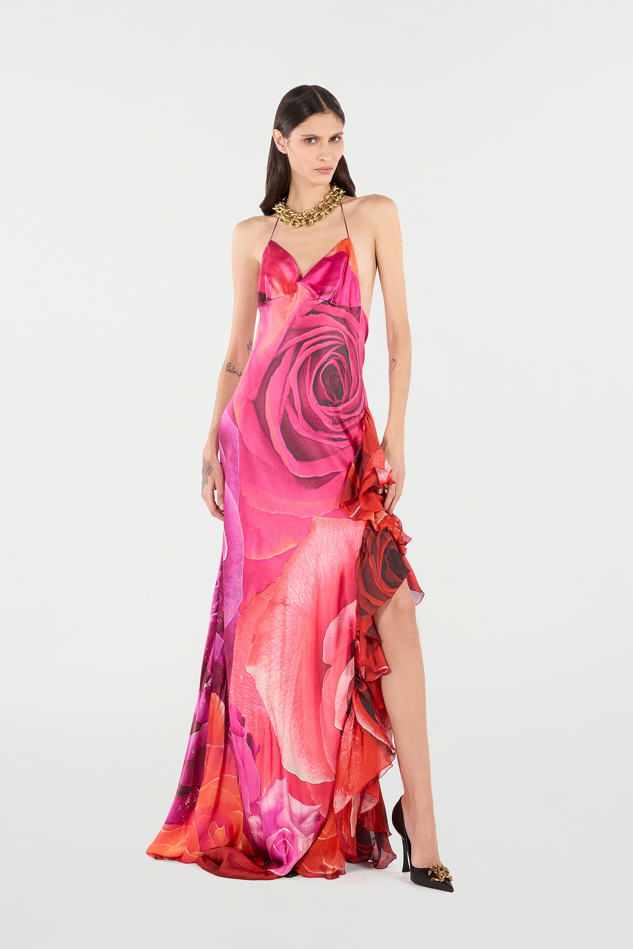 Dress With Rose Print And Flounces - 2