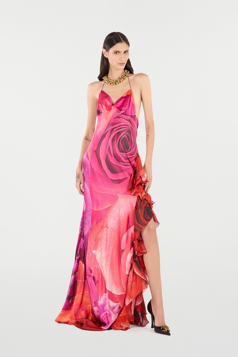 Roberto Cavalli Dress With Rose Print And Flounces outlook