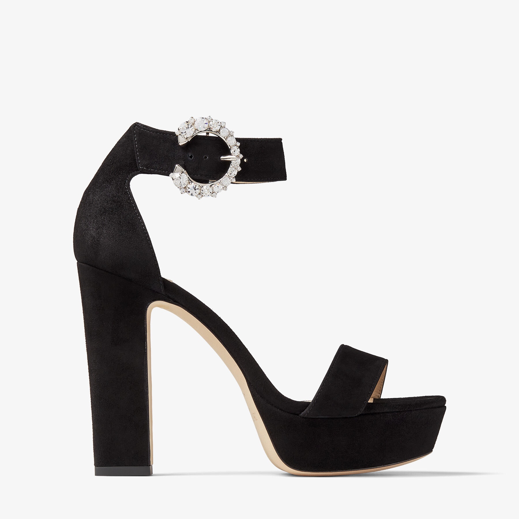 Mionne 120
Black Suede Platform Sandals with Crystal Buckle - 1