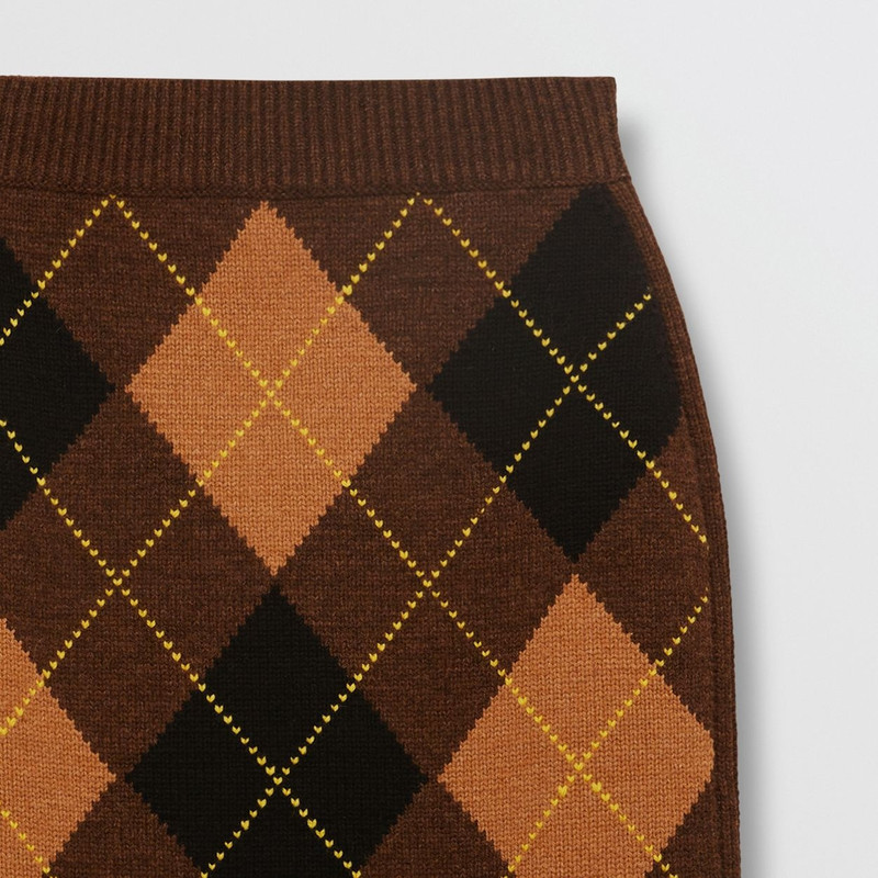 Argyle Intarsia Wool Cashmere Pencil Skirt 7