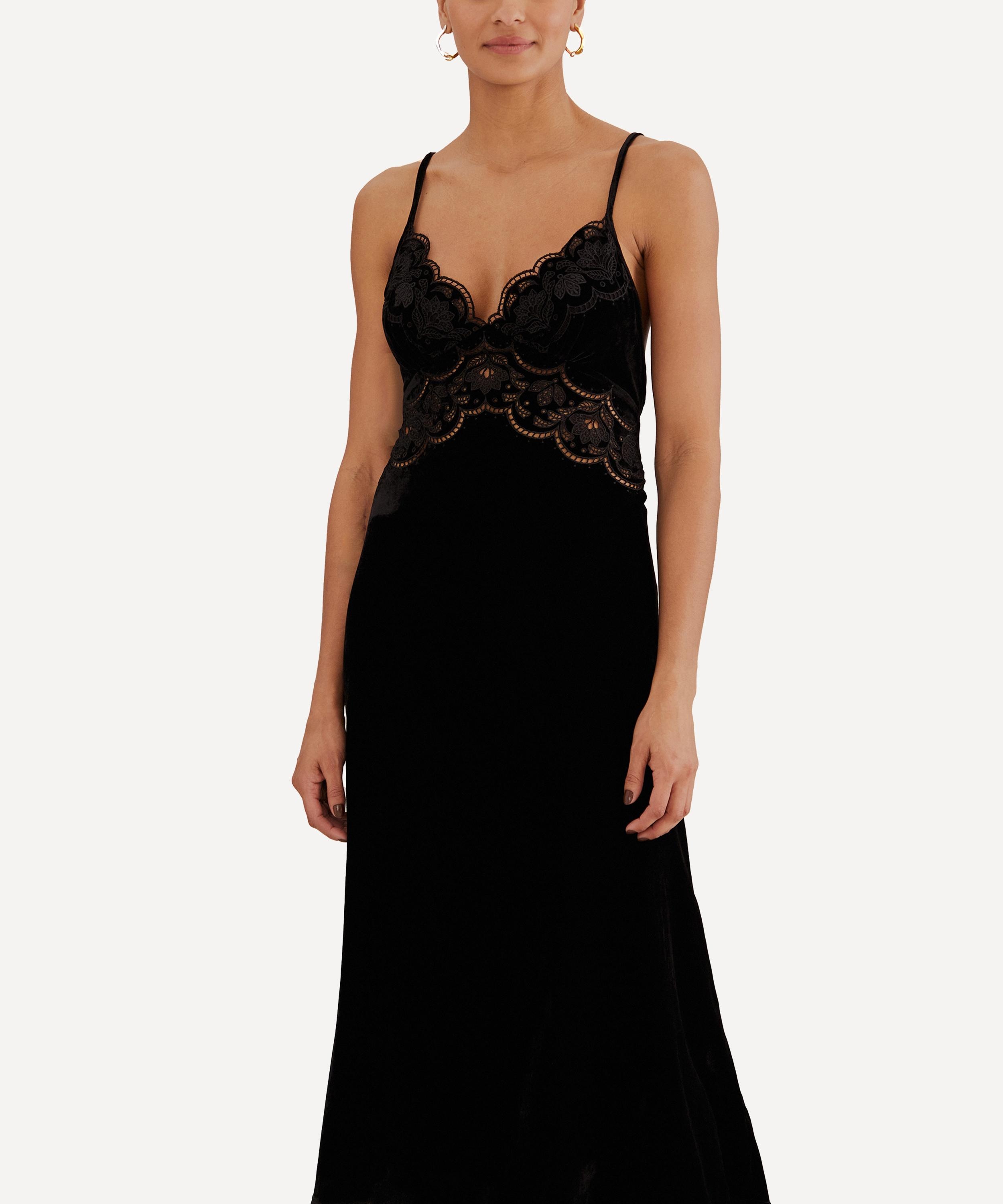 Black Richelieu Velvet Slip Dress - 2