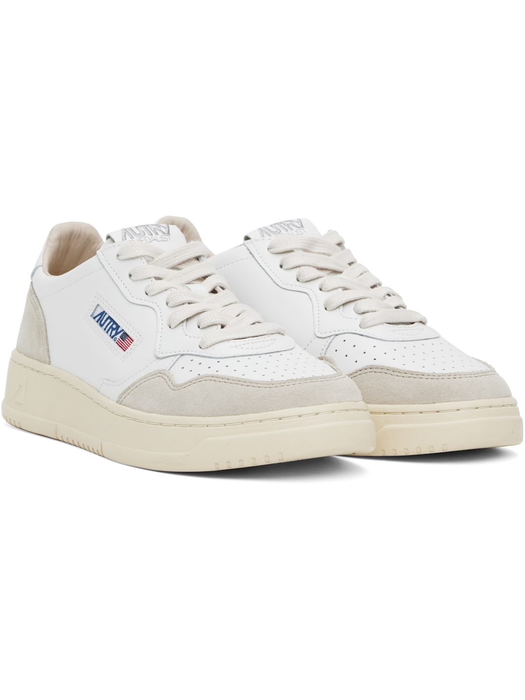 White & Taupe Medalist Low Sneakers - 4