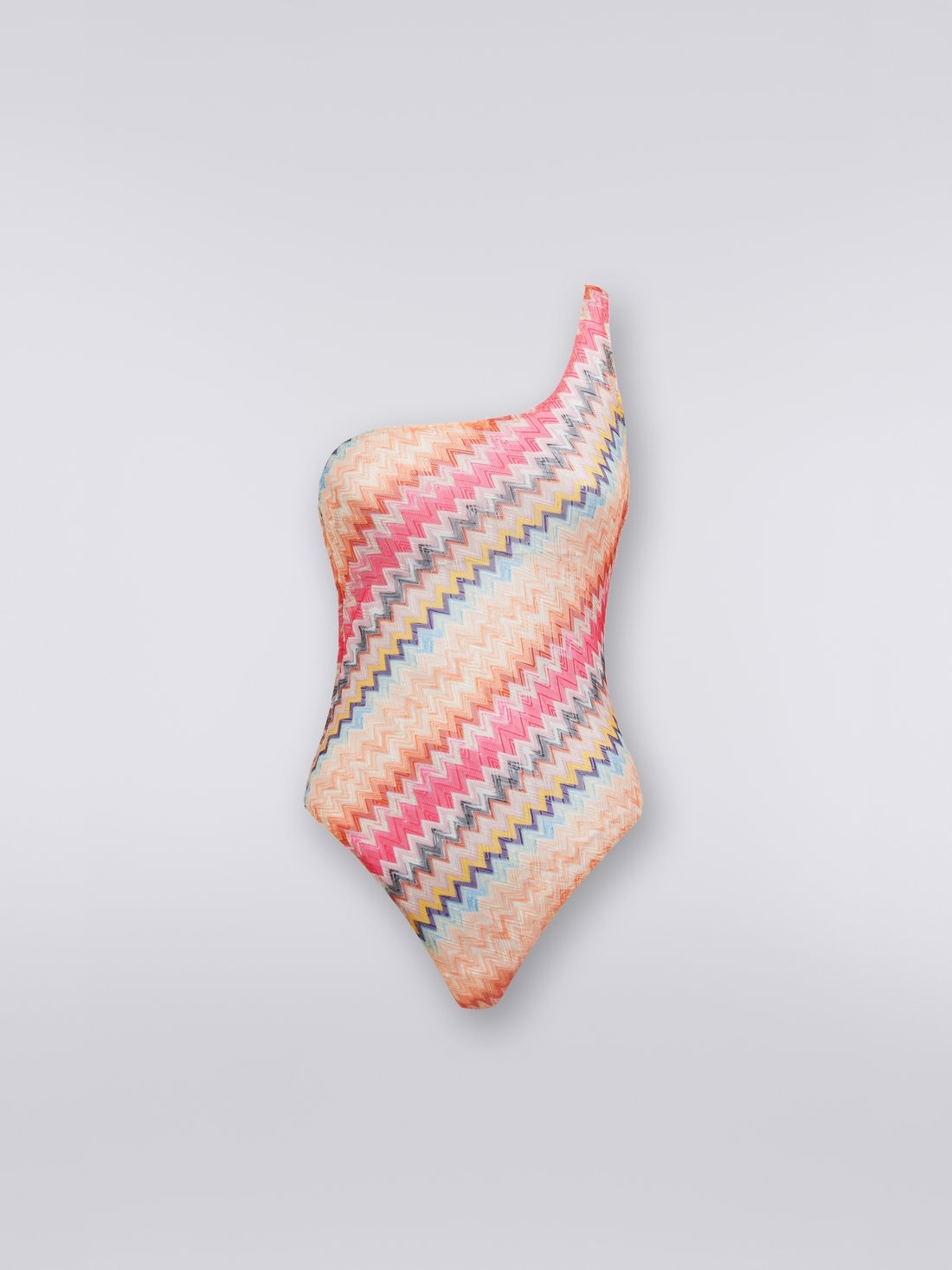 One-shoulder one-piece swimming costume in chevron viscose - 1