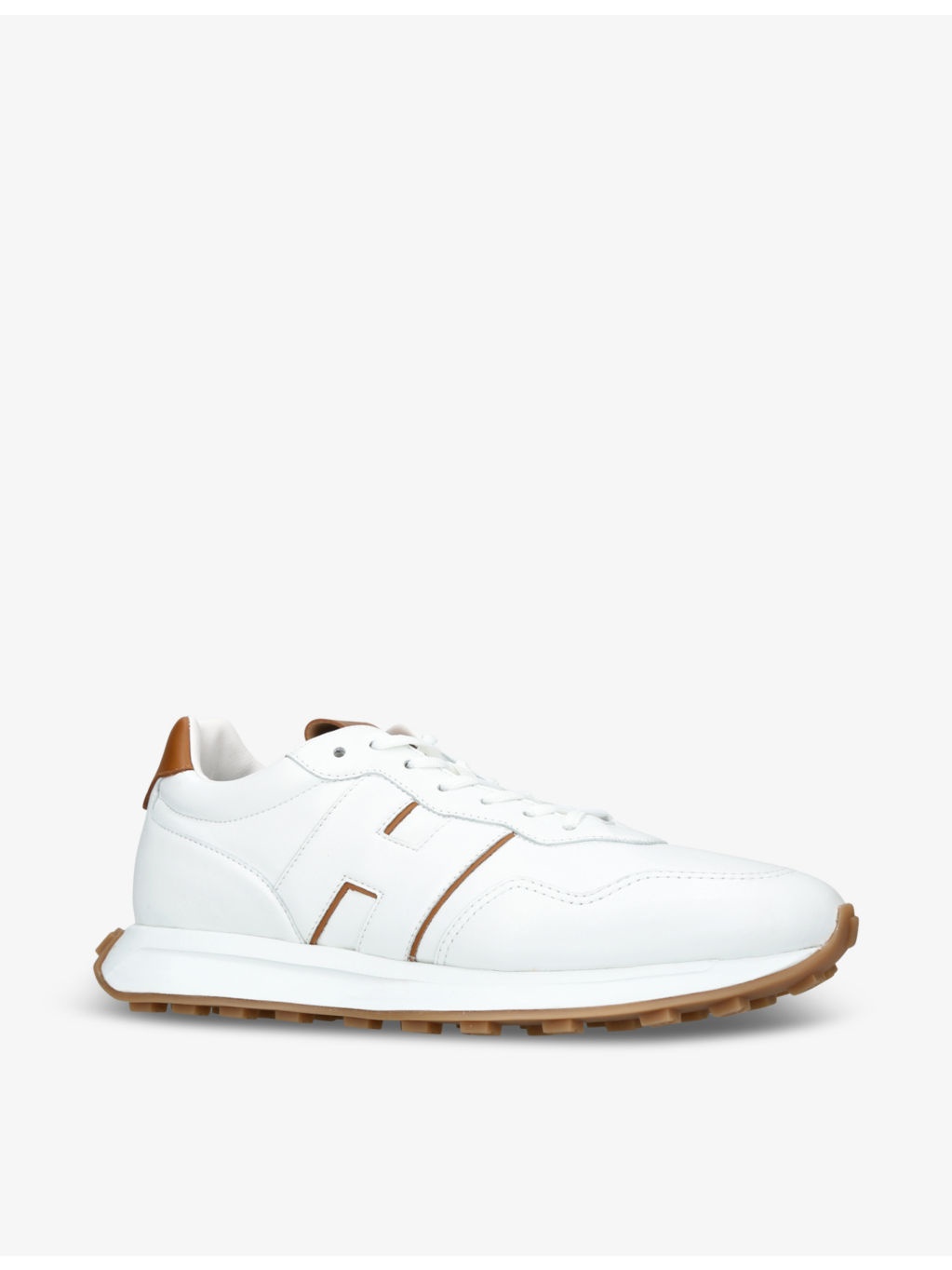 Allacciato H brand-embroidered leather low-top trainers - 3