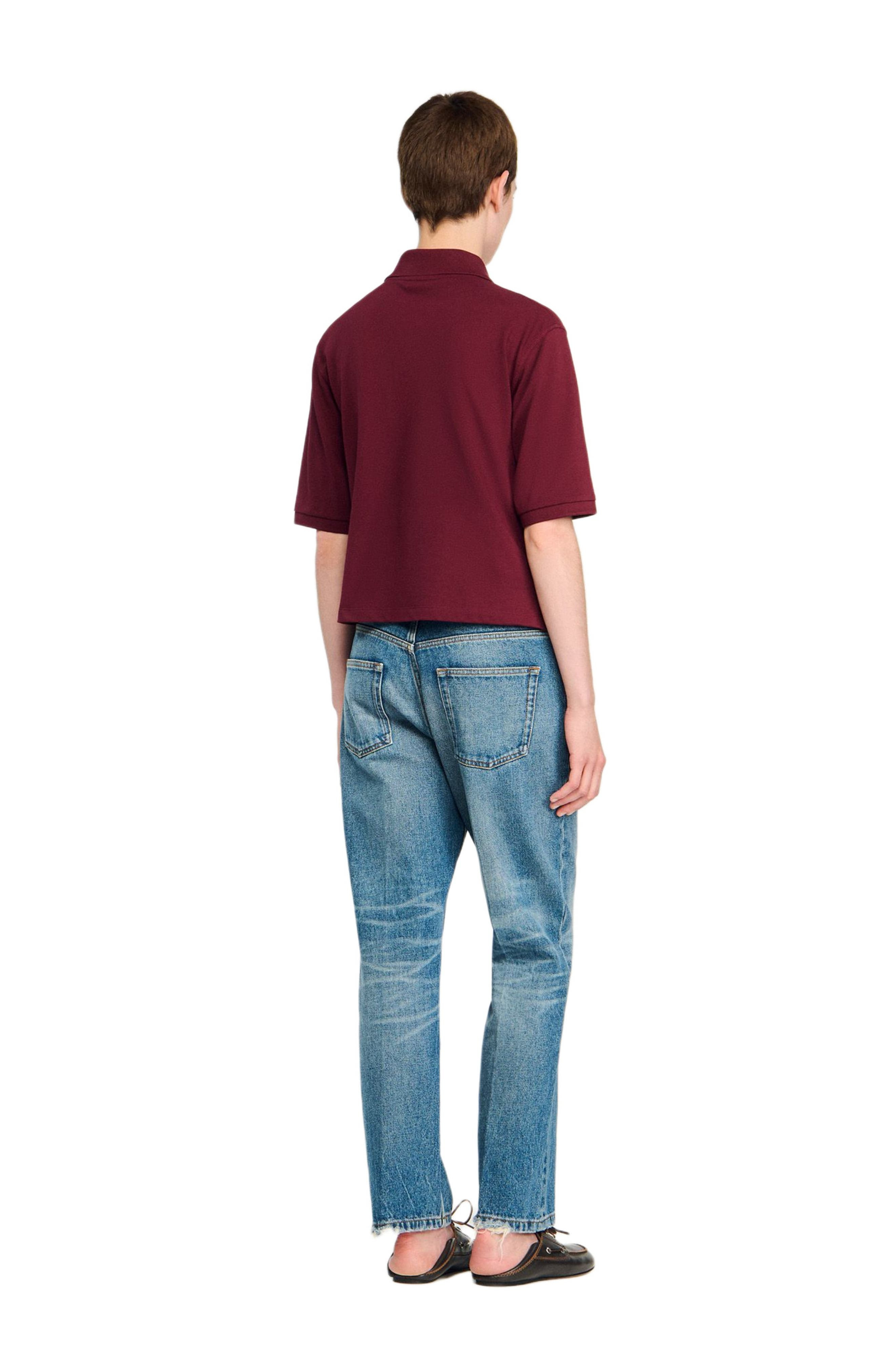 SANDRO Polo shirt with decorative buttons in Bordeaux at Nordstrom - 3