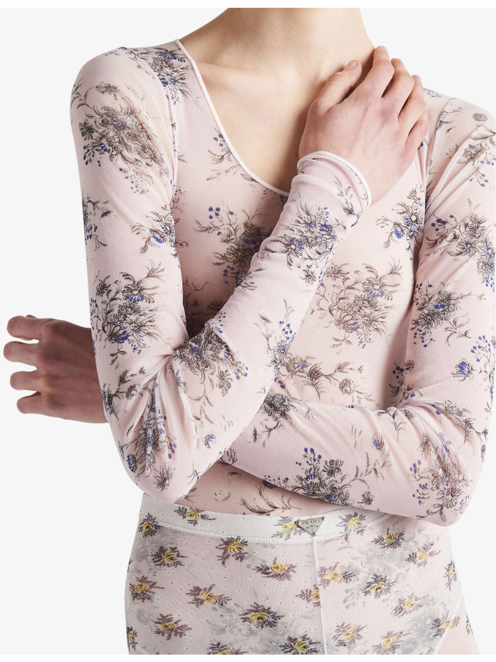 Floral-print slim-fit stretch-tulle bodysuit - 3
