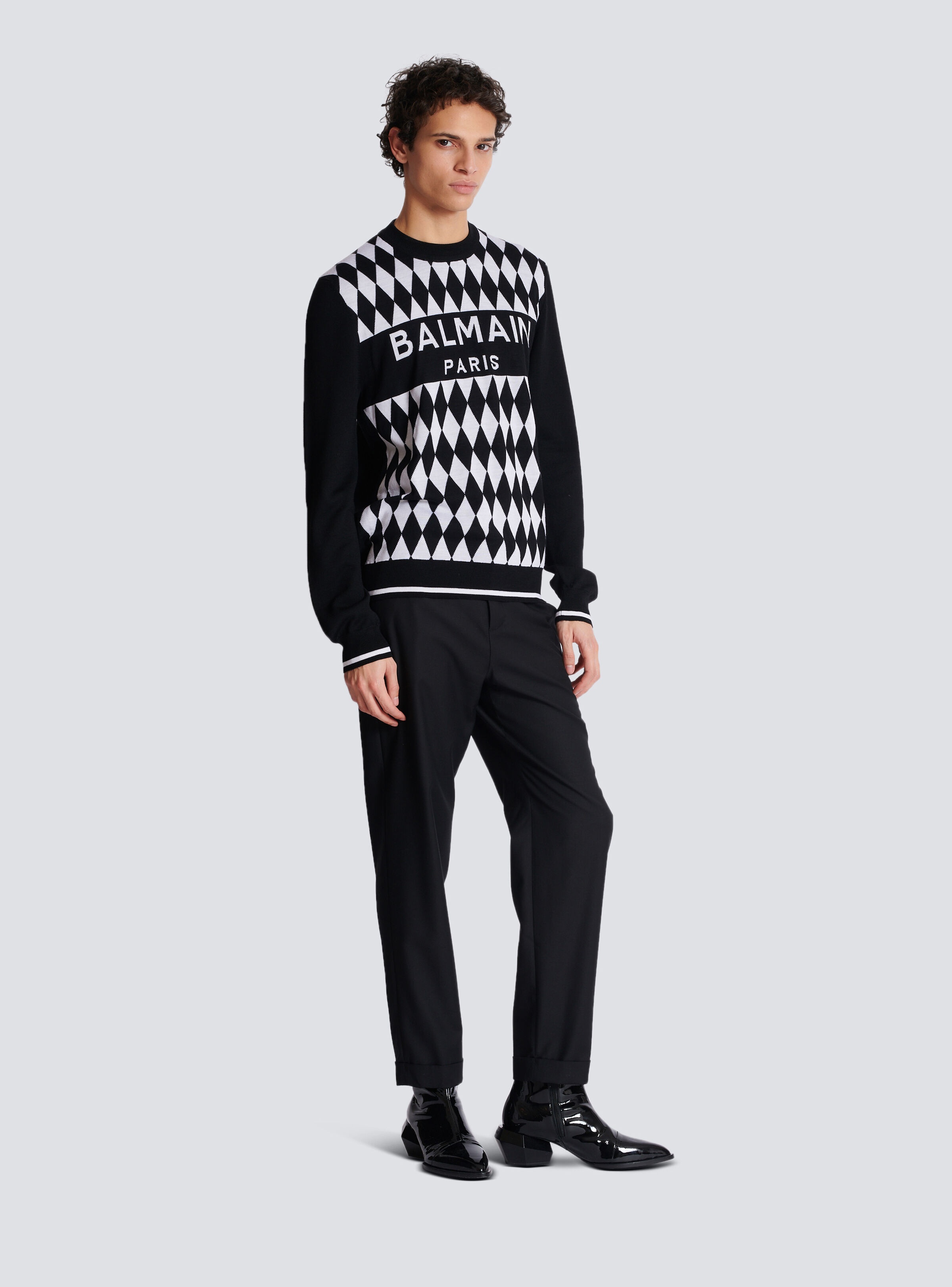 Diamond Balmain Paris two-tone jacquard jumper - 3