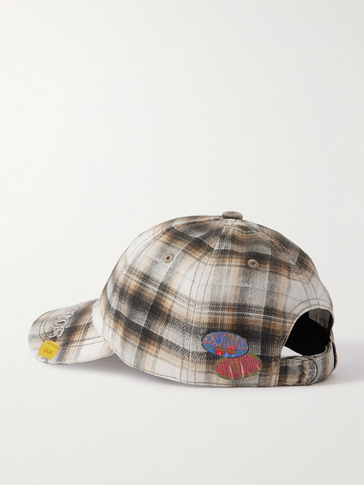 Distressed Logo-Appliquéd Checked Cotton-Twill Baseball Cap White - 3