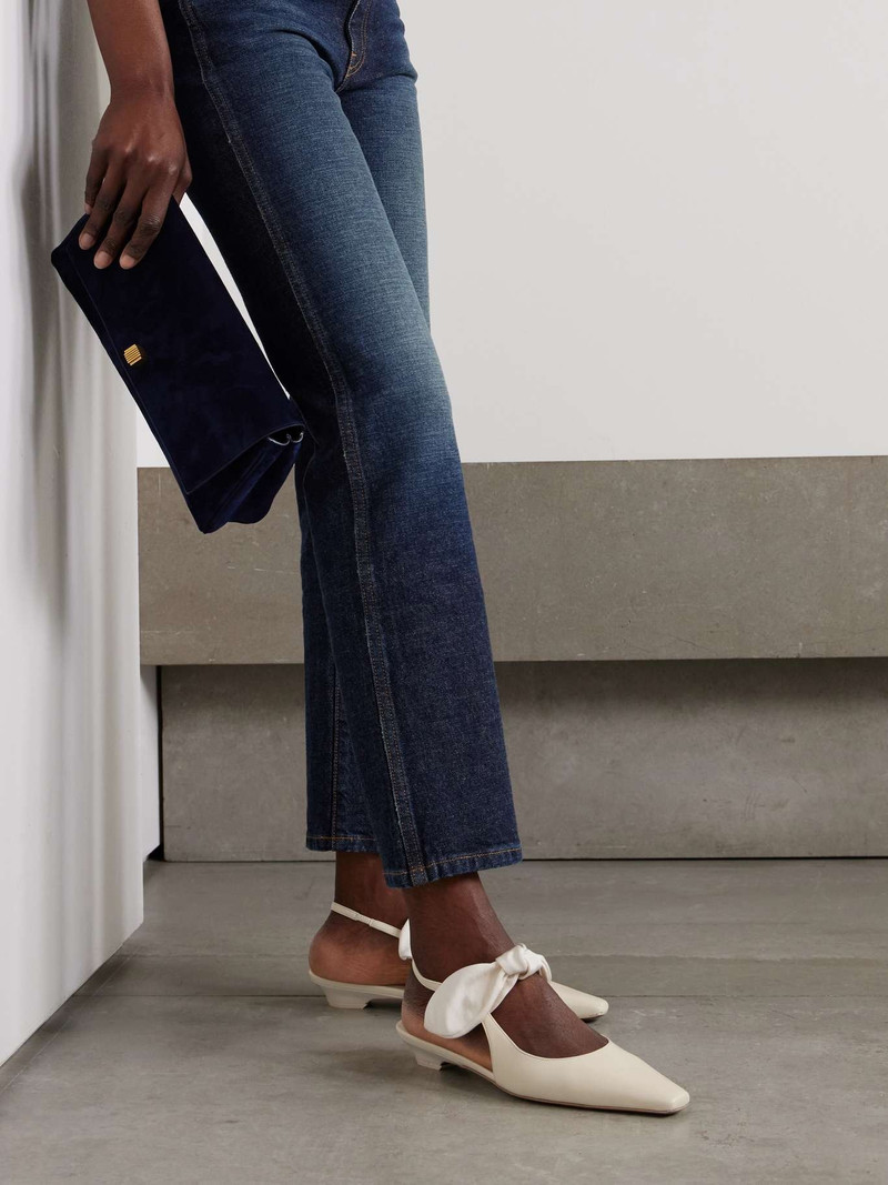 NEOUS Uba bow-embellished faille and leather slingback flats Beige outlook