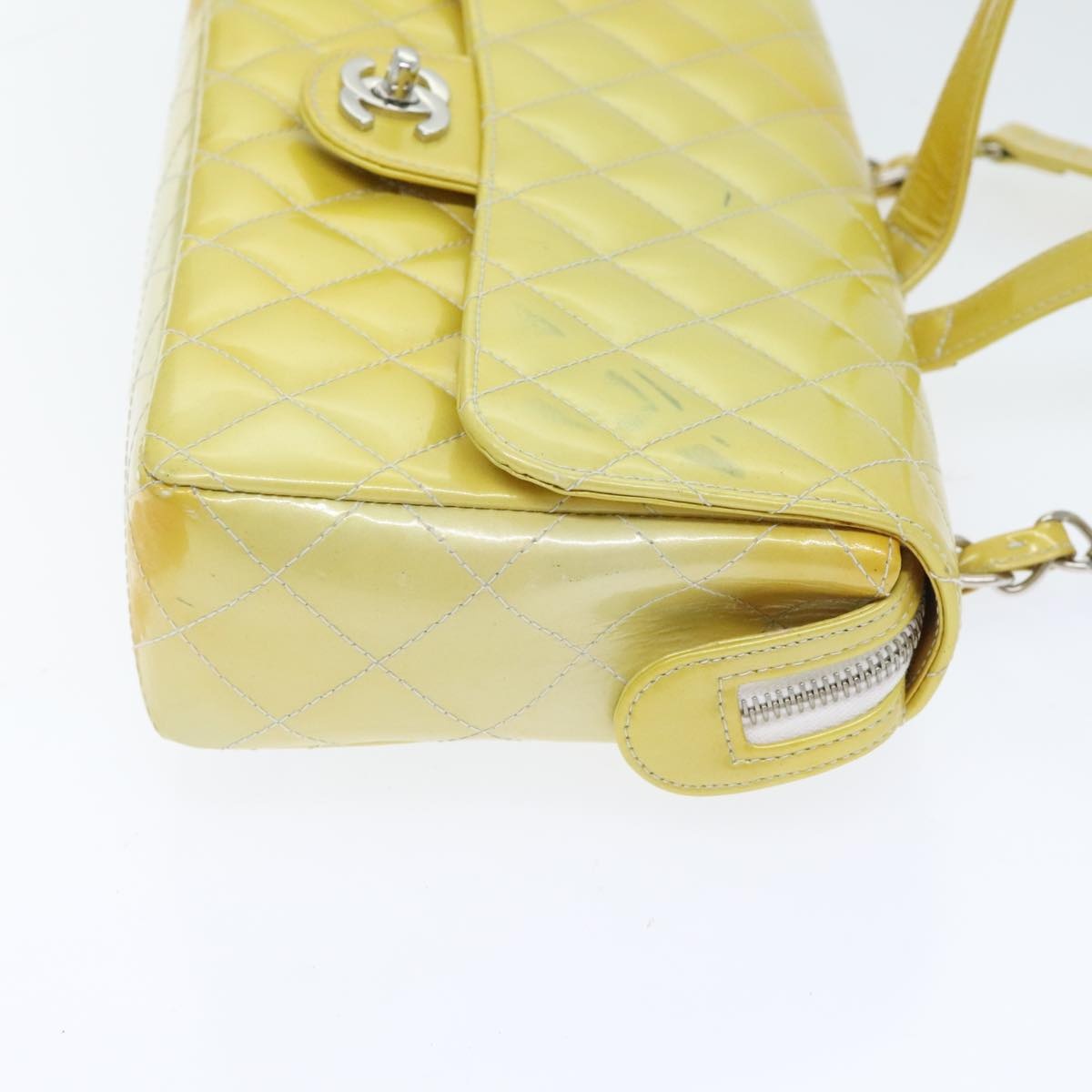 CHANEL Matelasse Backpack Patent Leather Yellow Silver CC - 3