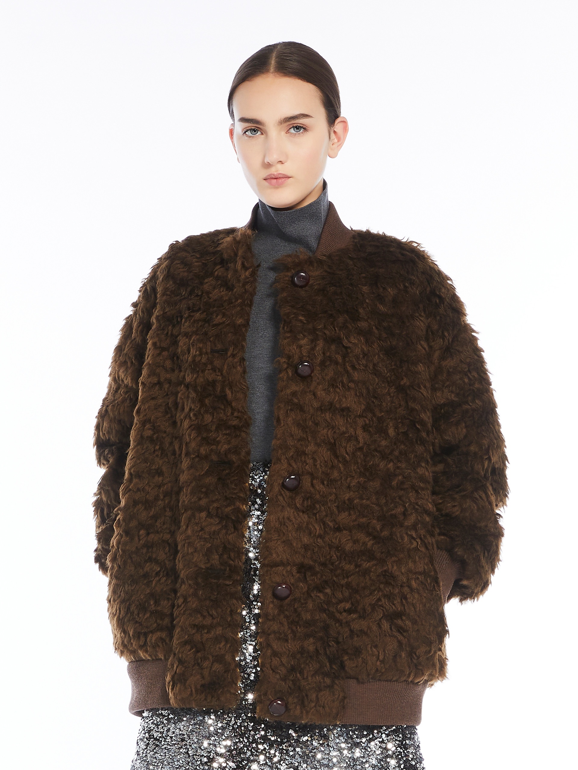 AGIATE Short furry fabric bomber jacket - 5