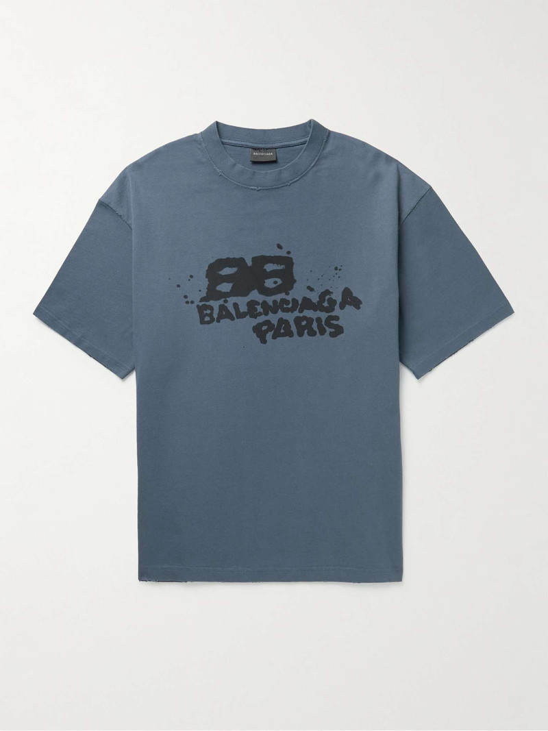 Distressed Logo-Print Cotton-Jersey T-Shirt - 1